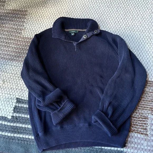 J.Crew Men’s Cotton Fisherman Snap Collar Sweater – Navy – Size Large - Picture 4 of 4
